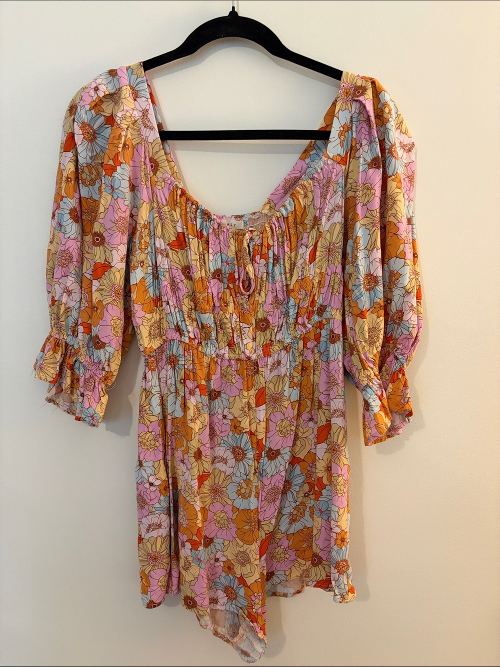 Floral Smocked Peasant Romper in Pink & Orange